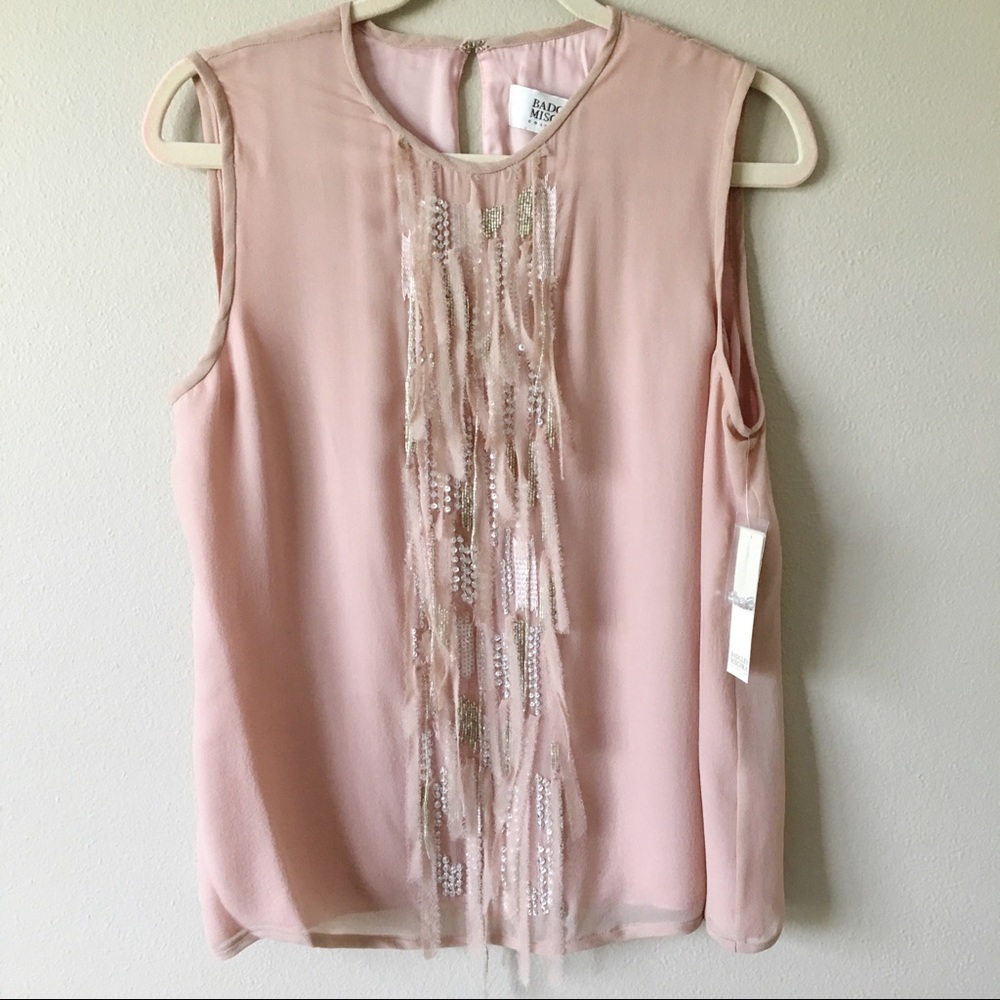 NWT {Badgley Mischka} 100% Silk Blouse Blush XL